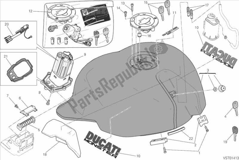 Todas as partes de Tanque De Combustível do Ducati Monster 1200 S USA 2015